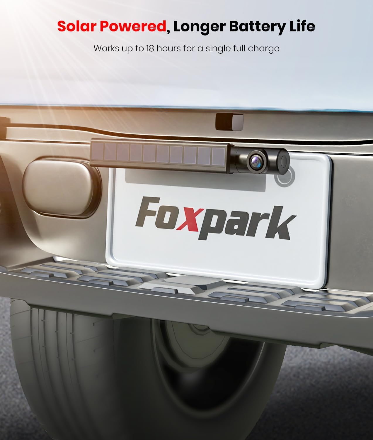 Foxpark S1 Solar Wireless Backup Camera, 3Mins DIY Installation, 1080P Battery Powered Car Back Up Camera System, Support 2 Channels Hitch Reverse Camera for SUV/Van/Truck/Trailer