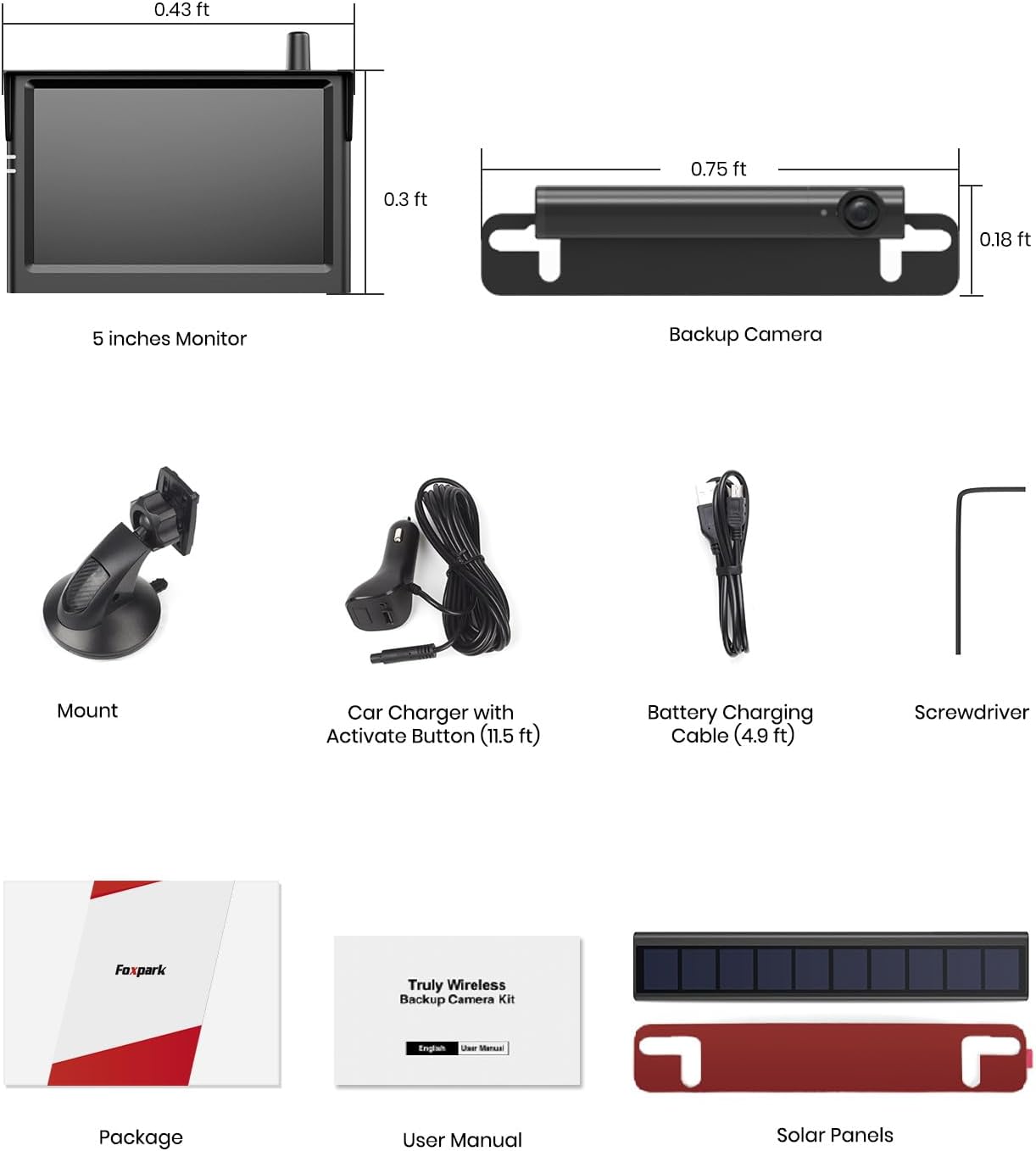 Foxpark S1 Solar Wireless Backup Camera, 3Mins DIY Installation, 1080P Battery Powered Car Back Up Camera System, Support 2 Channels Hitch Reverse Camera for SUV/Van/Truck/Trailer