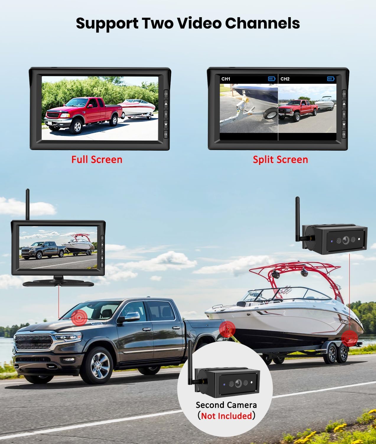 Foxpark S4C Magnetic Wireless Backup Camera with 7" Split Screen Monitor, 2Mins DIY Installation & 1080P Battery RV Back Up Camera System, Trailer Hitch IR Night Vision Rear View Camera for Truck,Camper