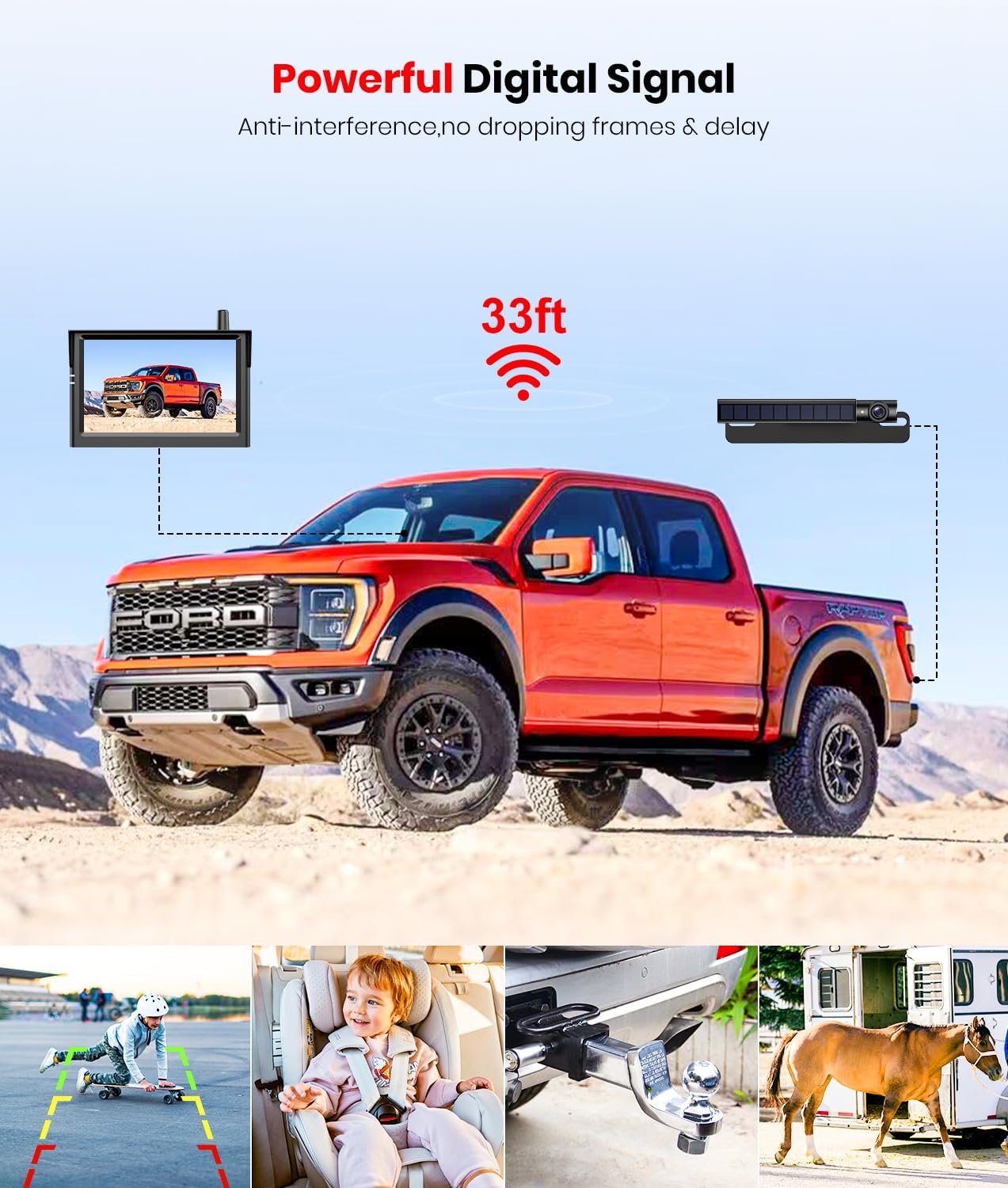 Foxpark S1 Solar Wireless Backup Camera, 3Mins DIY Installation, 1080P Battery Powered Car Back Up Camera System, Support 2 Channels Hitch Reverse Camera for SUV/Van/Truck/Trailer