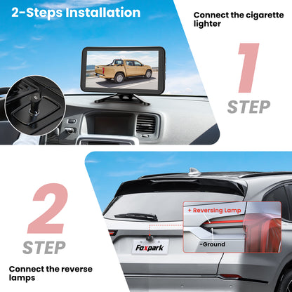 Foxpark Wireless Backup Camera for Trucks 4.8 Inch: HD 1080P Easy Install 2 Channels Back Up Camera Systems, Stable Digital Signal Night Vision Wide Angle Rear View Camera for Car Pickup Van SUV - Foxpark W11
