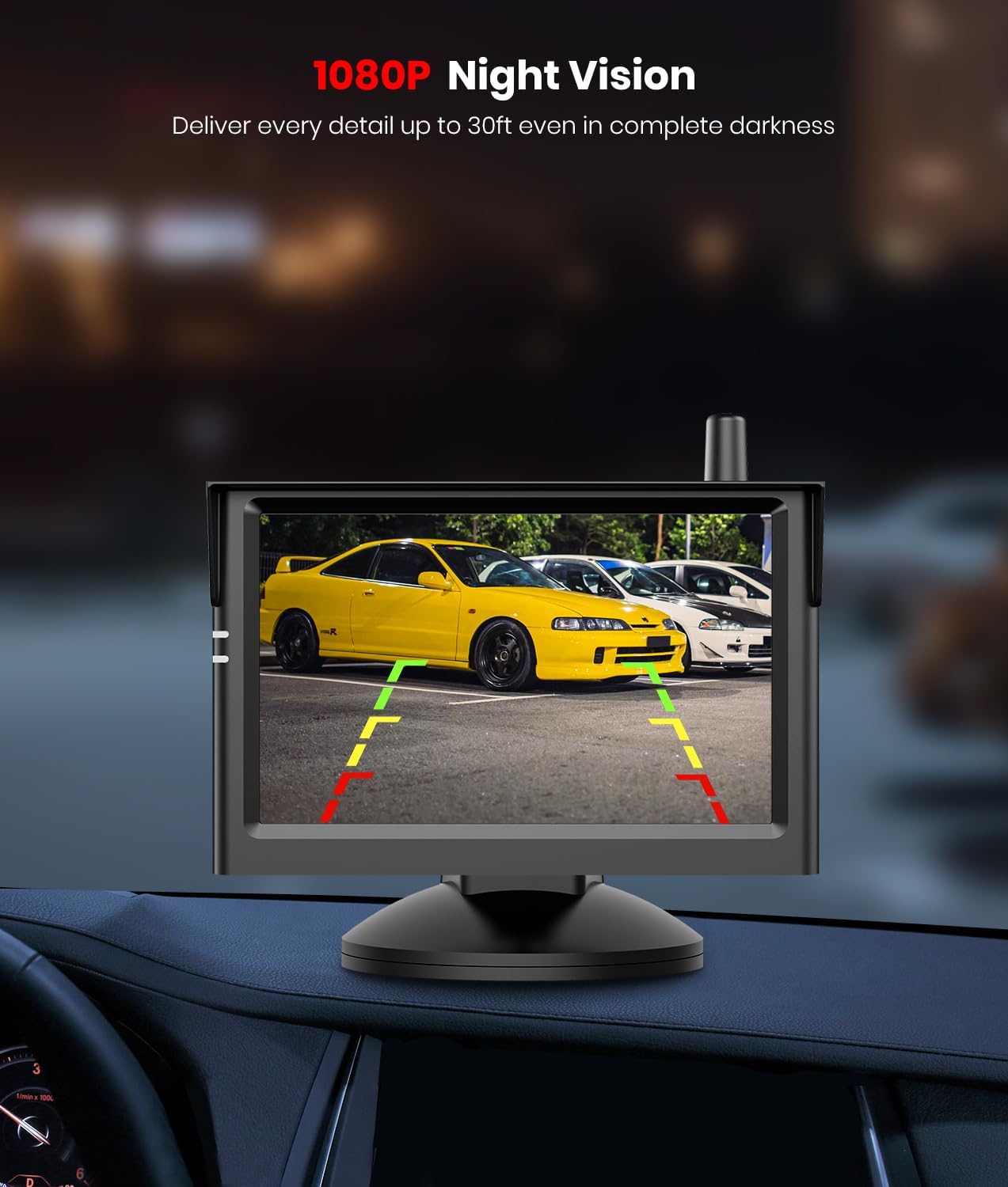 Solar Wireless Backup Camera, 3Mins DIY Installation, 1080P Battery Powered Car Back Up Camera System, Support 2 Channels Hitch Reverse Camera for SUV/Van/Truck/Trailer