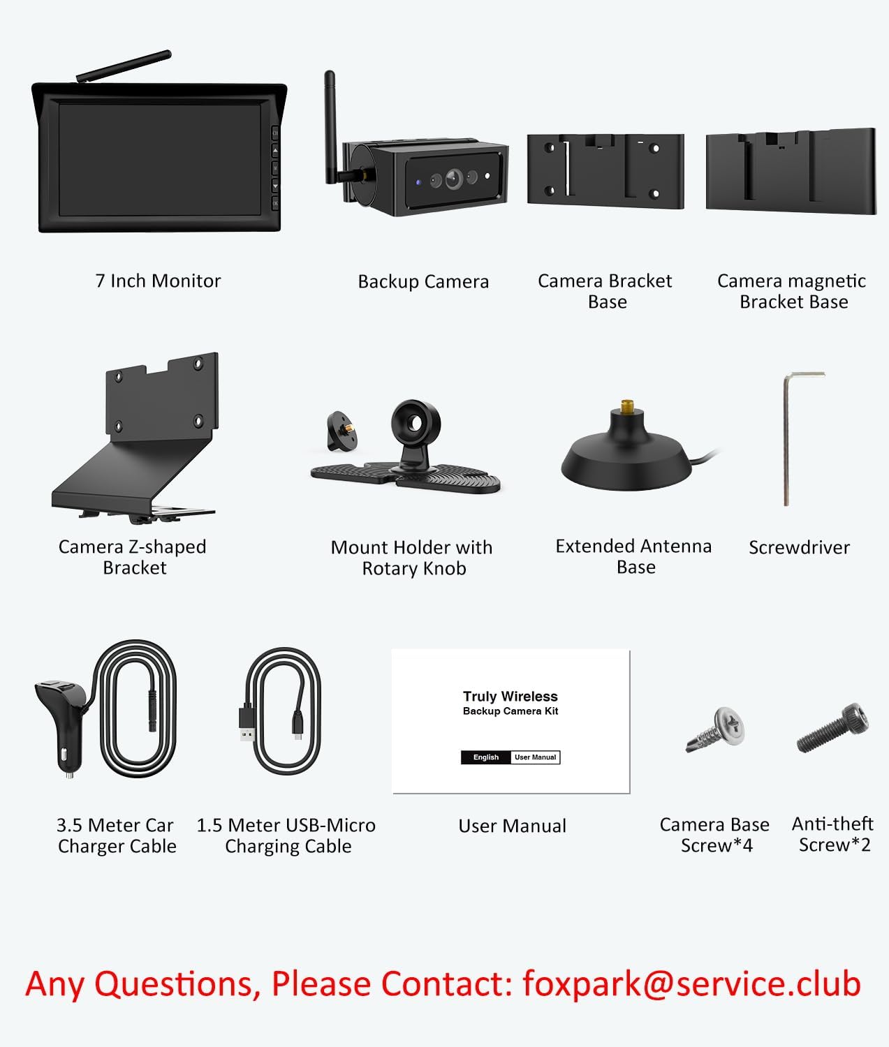 Foxpark Magnetic Wireless Backup Camera with 7" Split Screen Monitor, 2Mins DIY Installation & 1080P Battery RV Back Up Camera System, Trailer Hitch IR Night Vision Rear View Camera for Truck,Camper