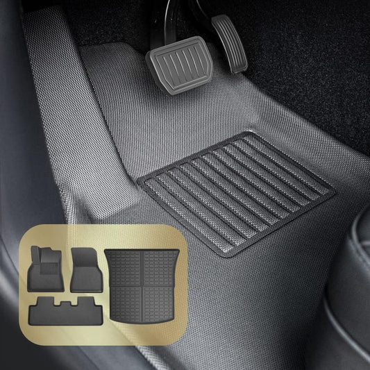 Tesla Model Y Floor Mats Custom Fit for Model Y 2023-2021, All-Weather 100% TPE Odorless Waterproof Model Y Accessories, 1st & 2nd Row, Cargo Liners Foxpark