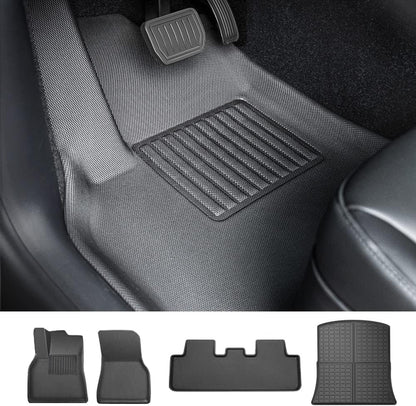 Tesla Model Y Floor Mats Custom Fit for Model Y 2023-2021, All-Weather 100% TPE Odorless Waterproof Model Y Accessories, 1st & 2nd Row, Cargo Liners Foxpark