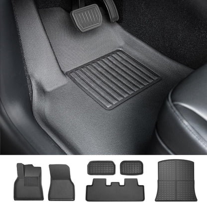 Tesla Model Y Floor Mats Custom Fit for Model Y 2023 2022 2021, Foxpark All-Weather 100% TPE Odorless Waterproof, 1st & 2nd Row, Rear & Front Trunk, Cargo Liners, Full Set Accessories