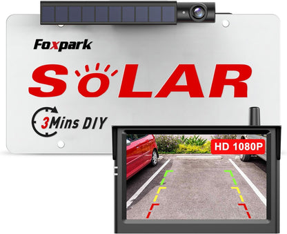 Solar Wireless Backup Camera, 3Mins DIY Installation, 1080P Battery Powered Car Back Up Camera System, Support 2 Channels Hitch Reverse Camera for SUV/Van/Truck/Trailer