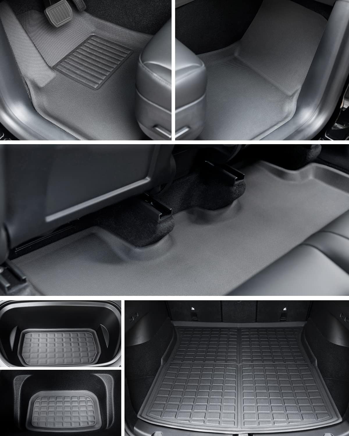 Foxpark Tesla Model Y Floor Mats Custom Fit for Model Y 2021 2022, All-Weather 100%TPE Odorless Anti-Slip Mats, 1st & 2nd Row, Front&Rear Trunk, Cargo Liners Complete Set