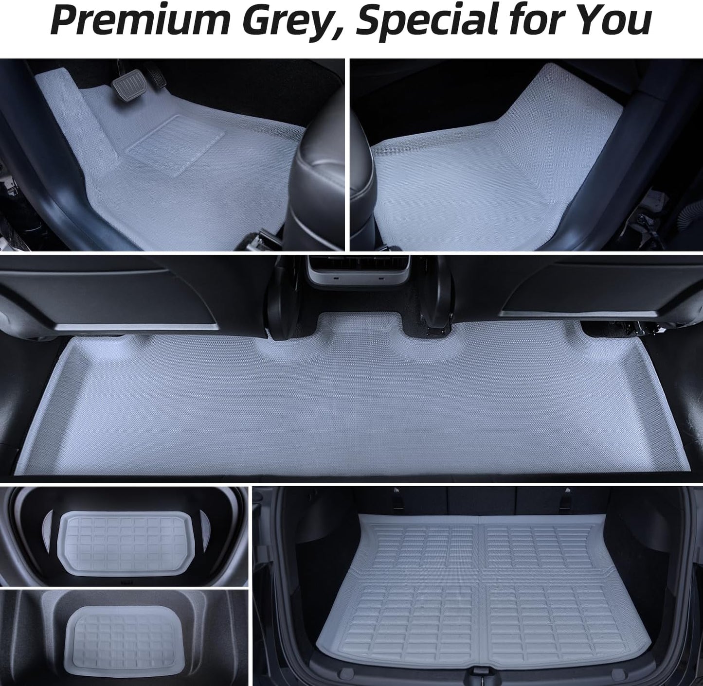 [New 2023] [Grey] Tesla Model Y Floor Mats Custom Fit for Model Y 2023 2022 2021, All-Weather 100% TPE Odorless Waterproof, 1st & 2nd Row, Rear & Front Trunk, Cargo Liners Foxpark