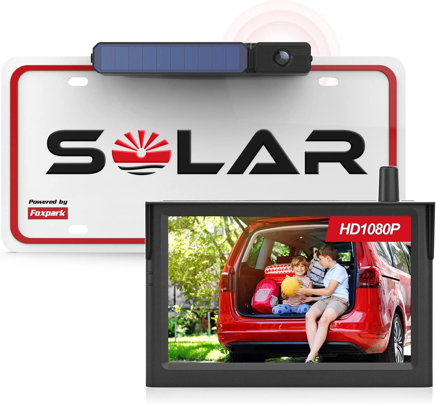 Solar Wireless Backup Camera for Car (1080P), 3 Mins DIY Installation, Foxpark Solar 3 Back Up Camera Systems Wireless 5 inch Car Monitor, IP69K 2 Channels Reverse Camera for Car, Truck, Van, RV