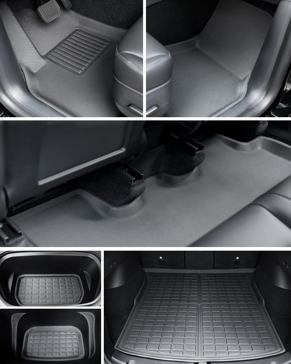 Tesla Model Y Floor Mats Custom Fit for Model Y 2021 2022 2023, Foxpark All-Weather 100% TPE Odorless Waterproof, 1st & 2nd Row, Rear & Front Trunk, Cargo Liners 6Pieces Full Set